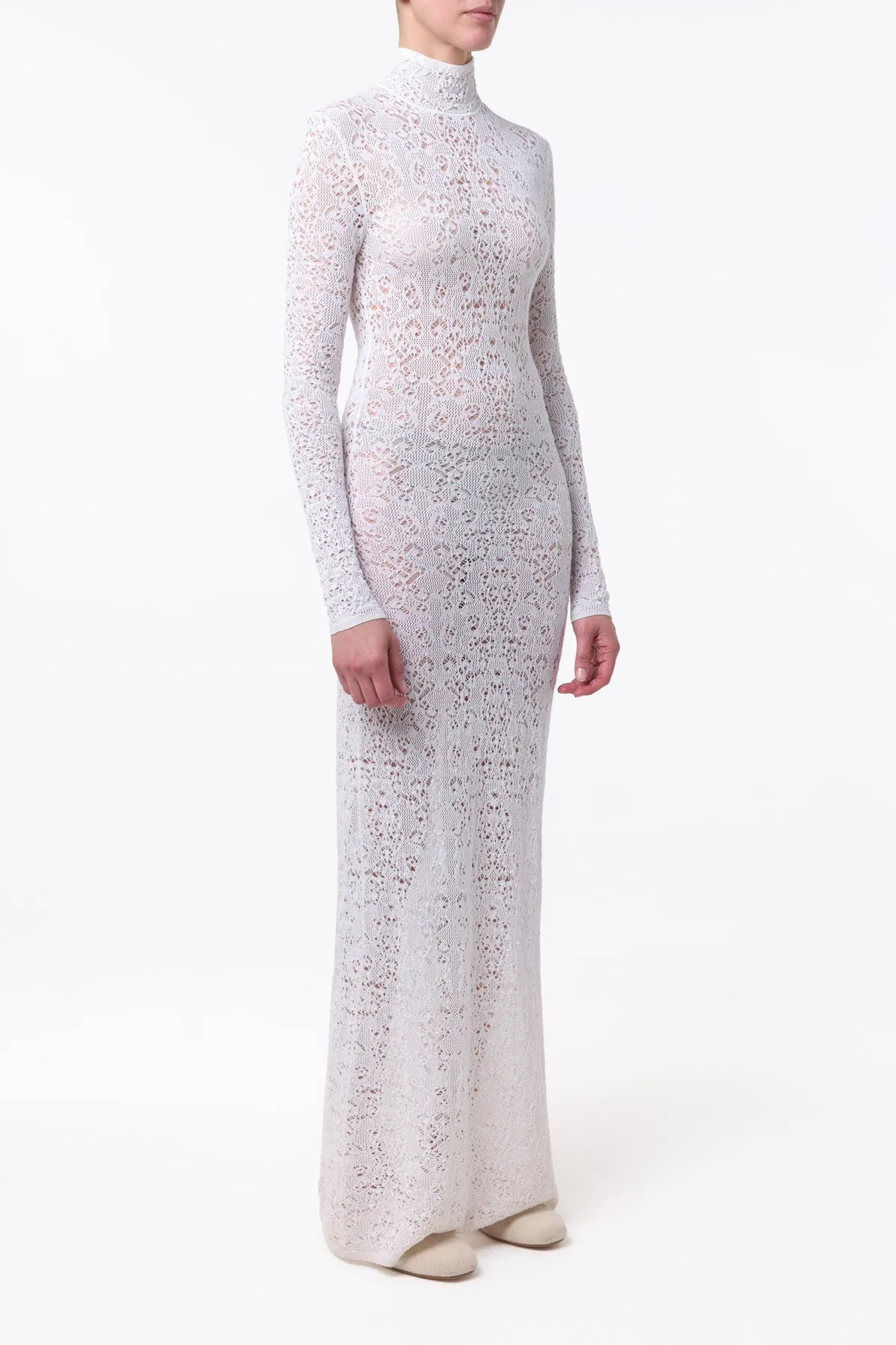 Lethe Pointelle Knit Maxi Dress in Ivory Virgin Wool Silk sold by Gabriela Hearst product image thumbnail 4