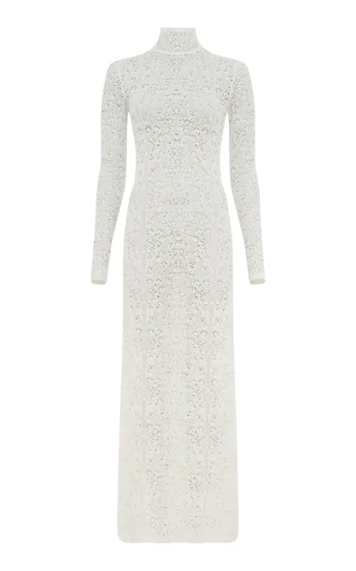 Lethe Pointelle Knit Maxi Dress in Ivory Virgin Wool Silk sold by Gabriela Hearst