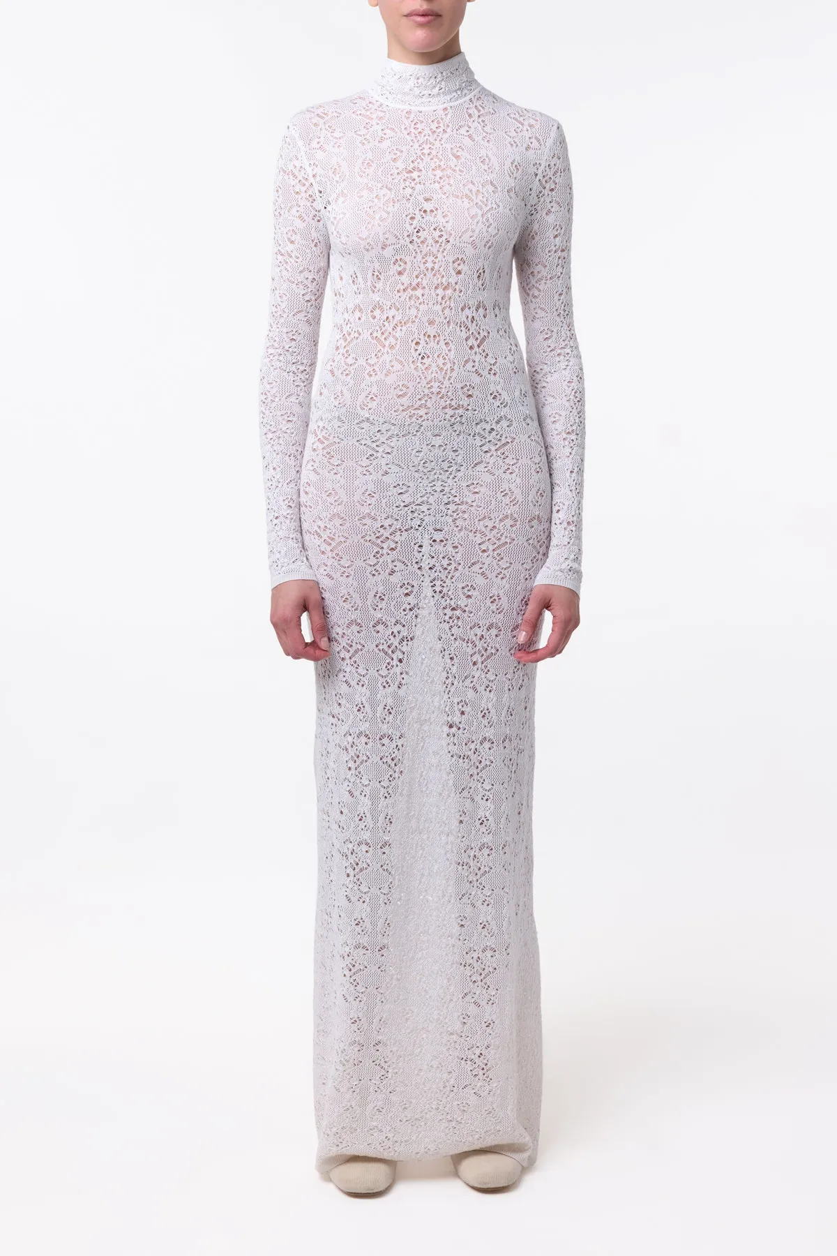 Lethe Pointelle Knit Maxi Dress in Ivory Virgin Wool Silk sold by Gabriela Hearst product image thumbnail 3