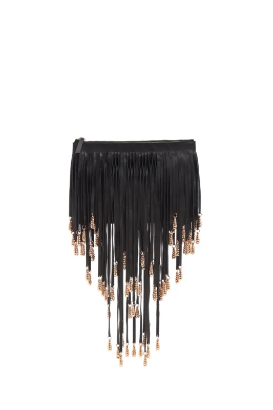 Neith Fringe Pouch in Black Nappa Leather sold by Gabriela Hearst
