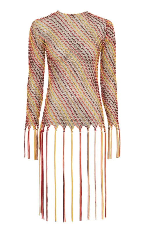 Macaria Fringe Macrame Top in Multi Silk sold by Gabriela Hearst
