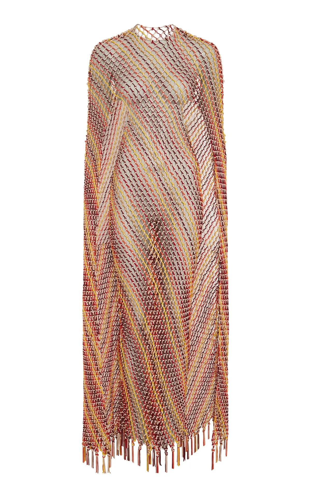 Matheia Fringe Macrame Maxi Dress in Multi Silk sold by Gabriela Hearst