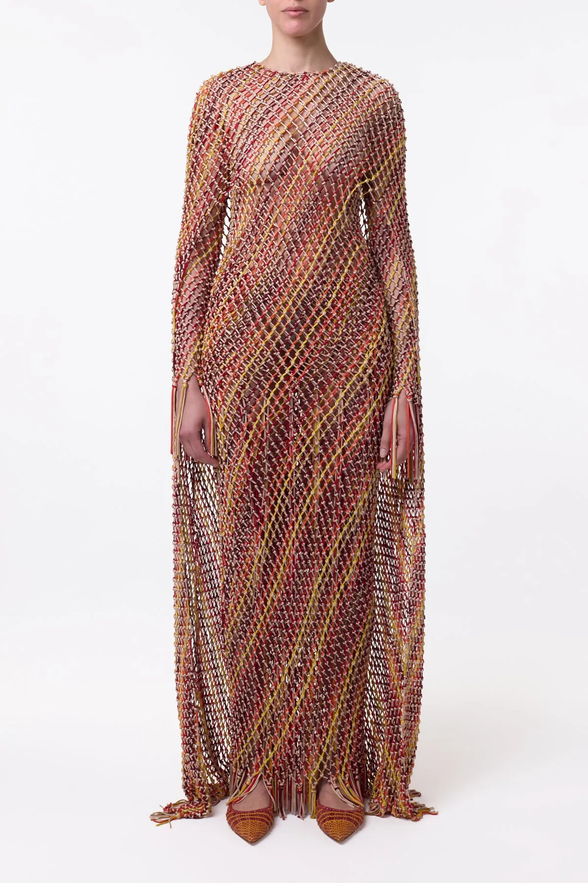 Matheia Fringe Macrame Maxi Dress in Multi Silk sold by Gabriela Hearst product image thumbnail 3