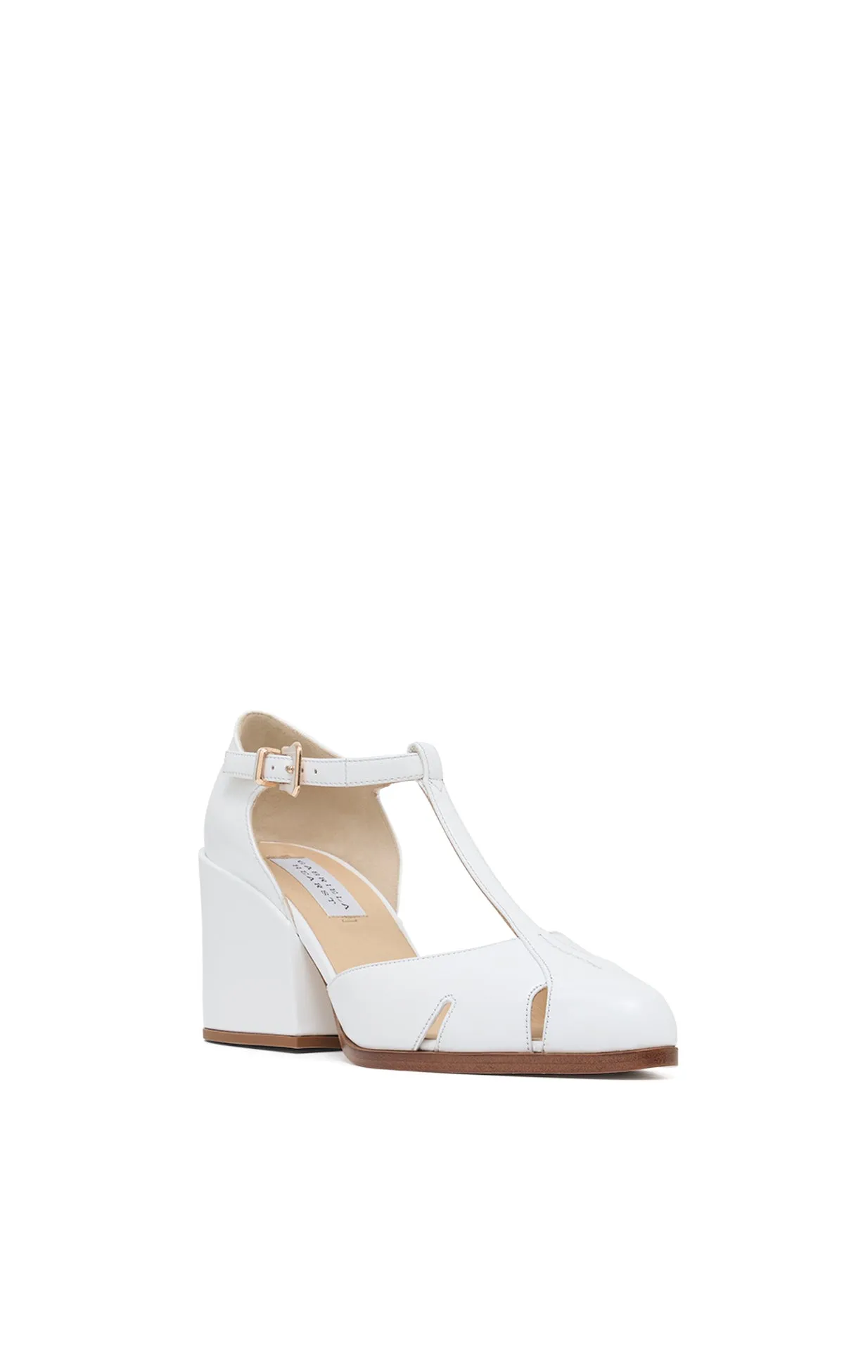 Evita T-Strap Heel in Pearlized White Leather sold by Gabriela Hearst product image thumbnail 2