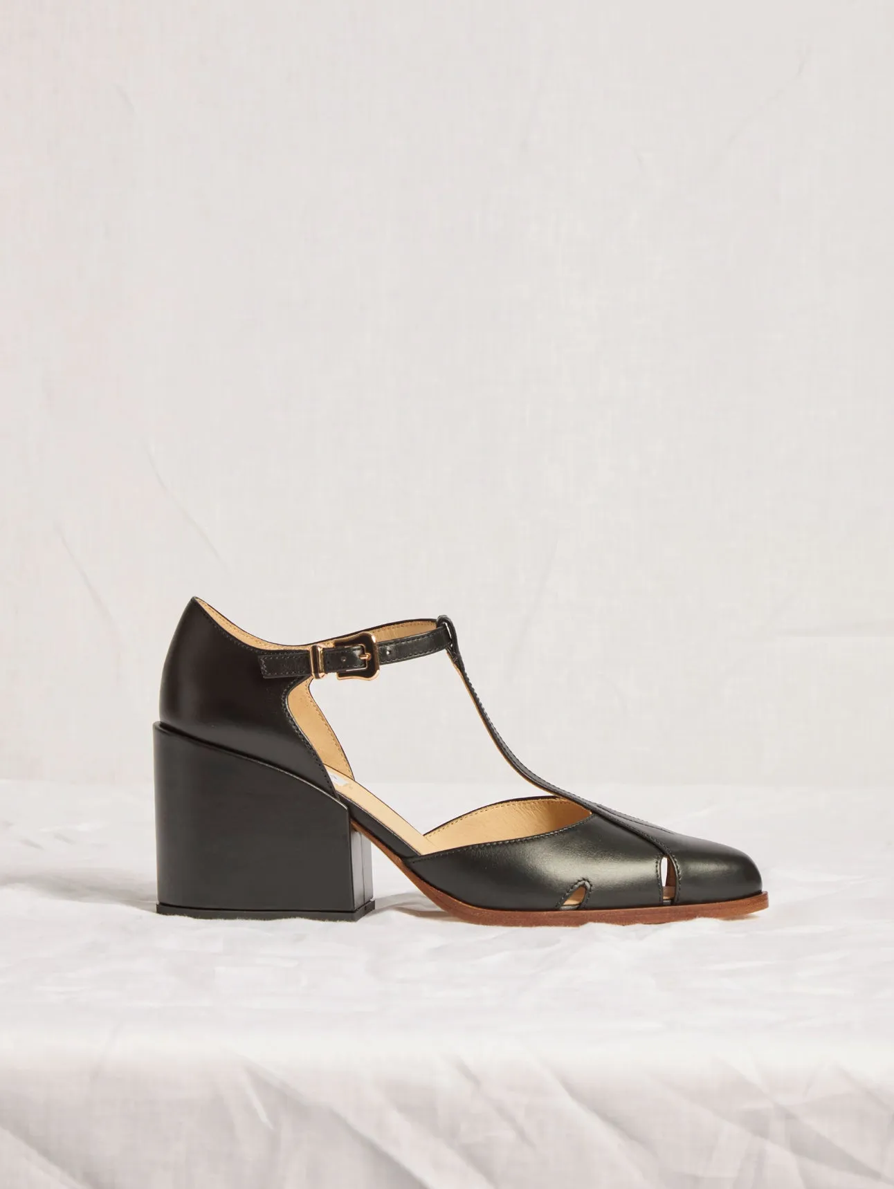 Evita T-Strap Heel in Black Leather sold by Gabriela Hearst product image thumbnail 4