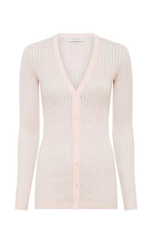 Emma Pointelle Knit Cardigan in Pale Blush Cashmere Silk sold by Gabriela Hearst