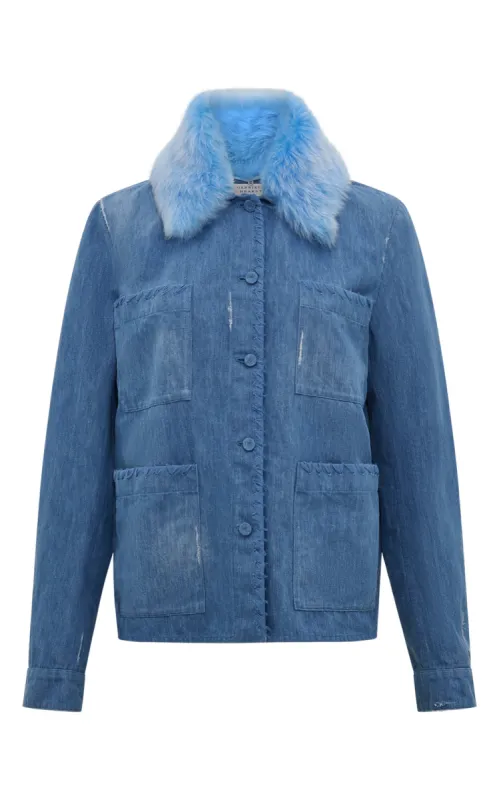 Fosse Chore Jacket in Light Blue Recycled Cotton Linen Denim sold by Gabriela Hearst