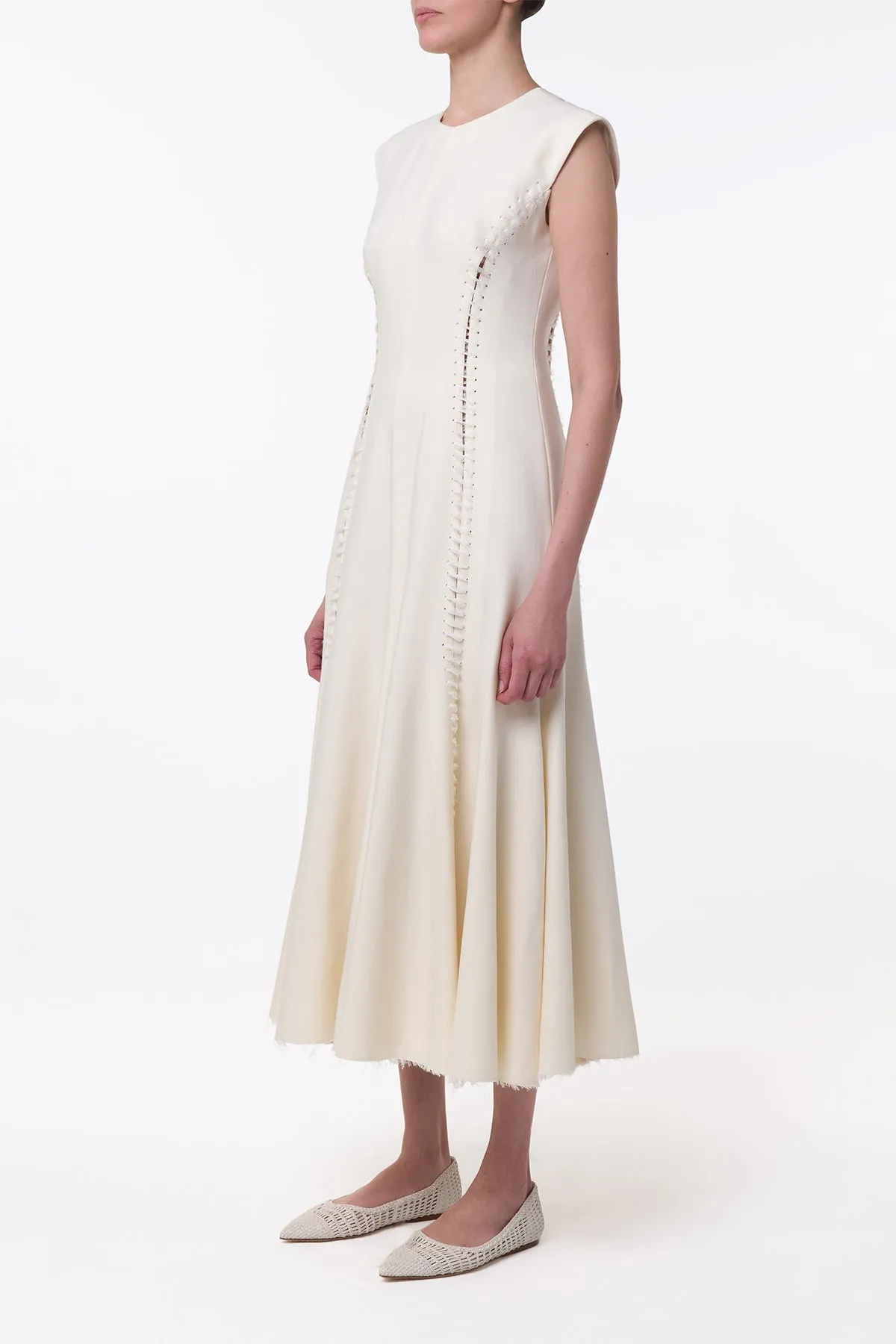 Kendal Laces Midi Dress in Ivory Wool sold by Gabriela Hearst product image thumbnail 3