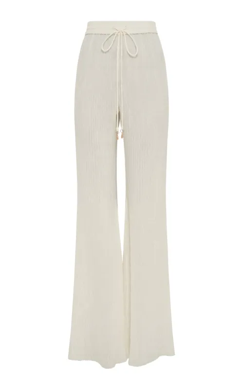 Claude Flare Pant in Ivory Plisse Silk made by Gabriela Hearst