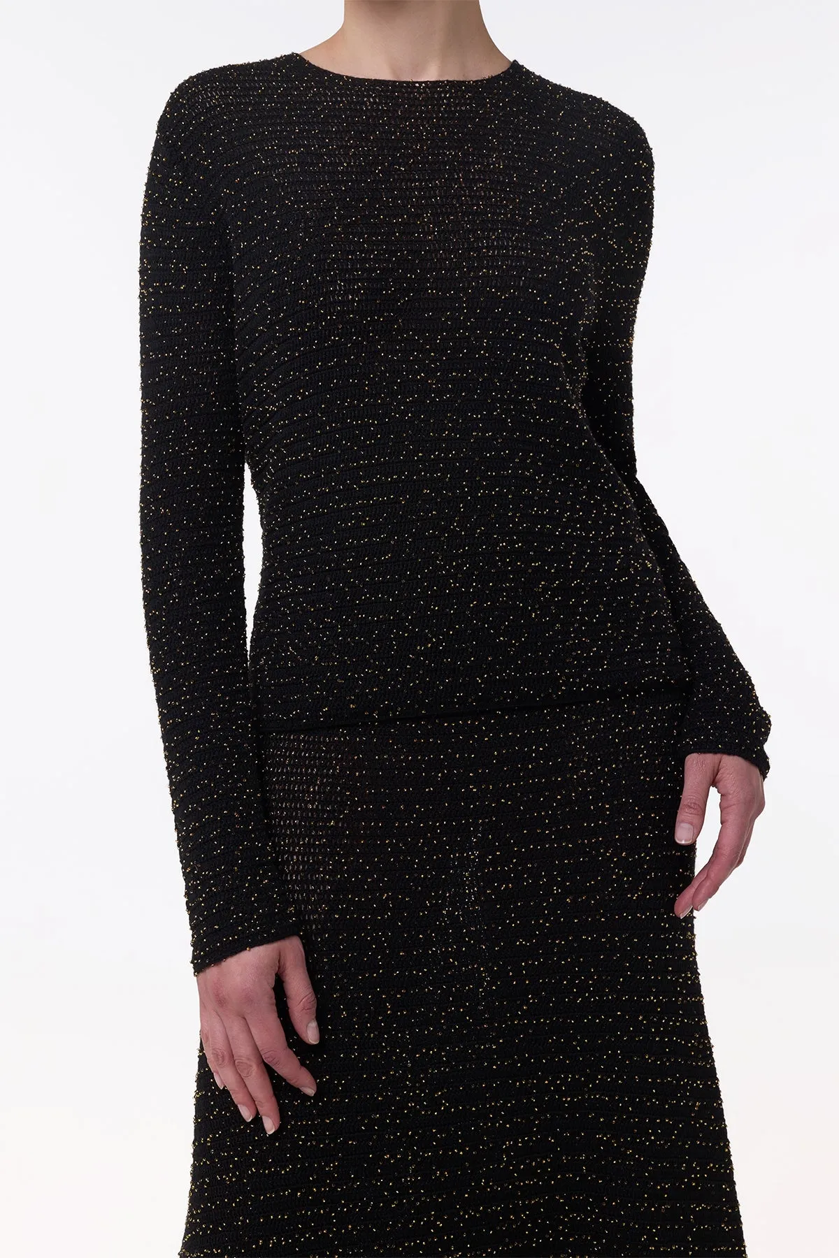 Galene Knit Sweater in Black & Gold Beaded Cashmere sold by Gabriela Hearst product image thumbnail 4
