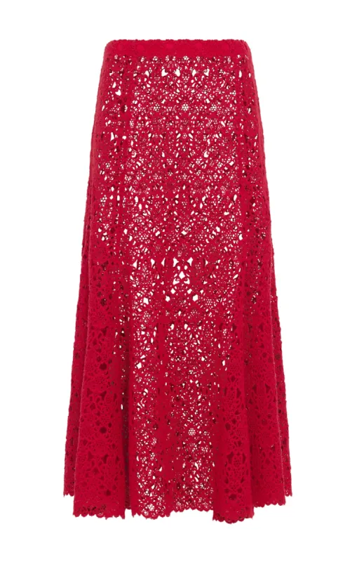 Florence Maxi Skirt in Scarlet Red Cashmere Lace sold by Gabriela Hearst
