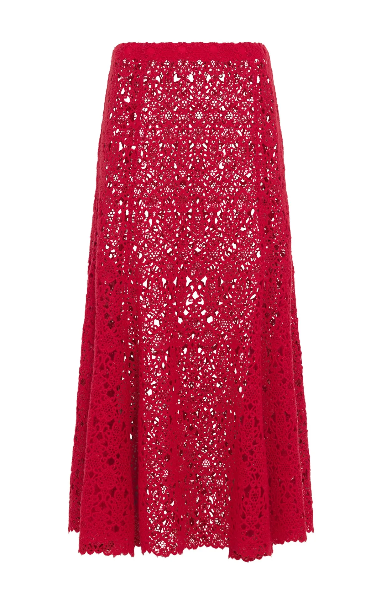 Florence Maxi Skirt in Scarlet Red Cashmere Lace sold by Gabriela Hearst
