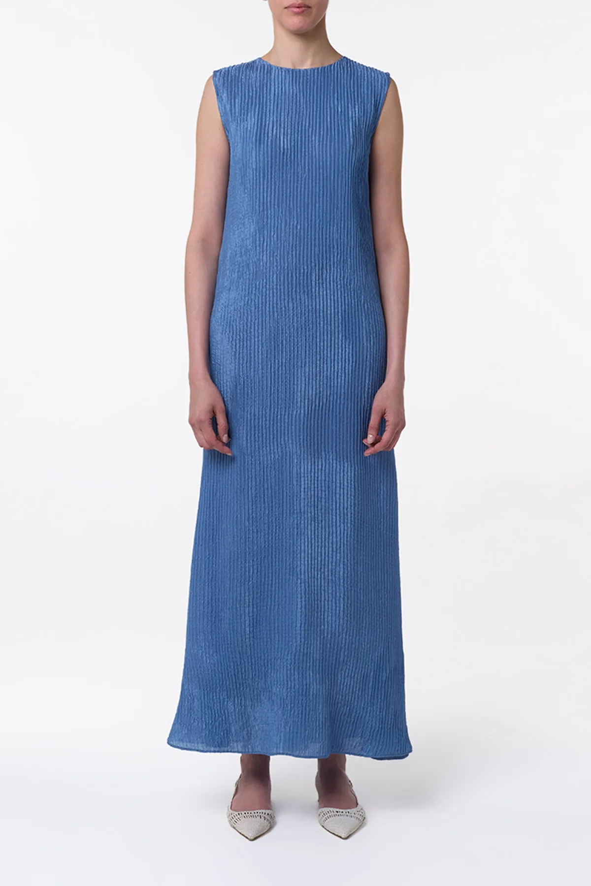 Carling Maxi Dress in Sky Plisse Silk sold by Gabriela Hearst product image thumbnail 2
