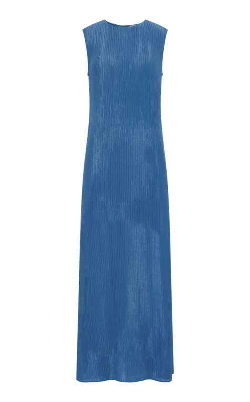 Carling Maxi Dress in Sky Plisse Silk sold by Gabriela Hearst