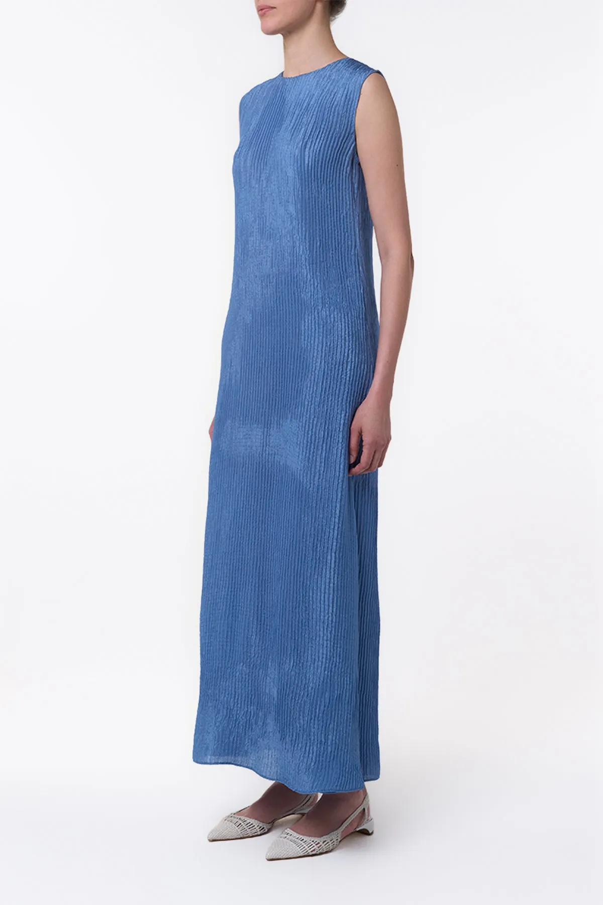 Carling Maxi Dress in Sky Plisse Silk sold by Gabriela Hearst product image thumbnail 3
