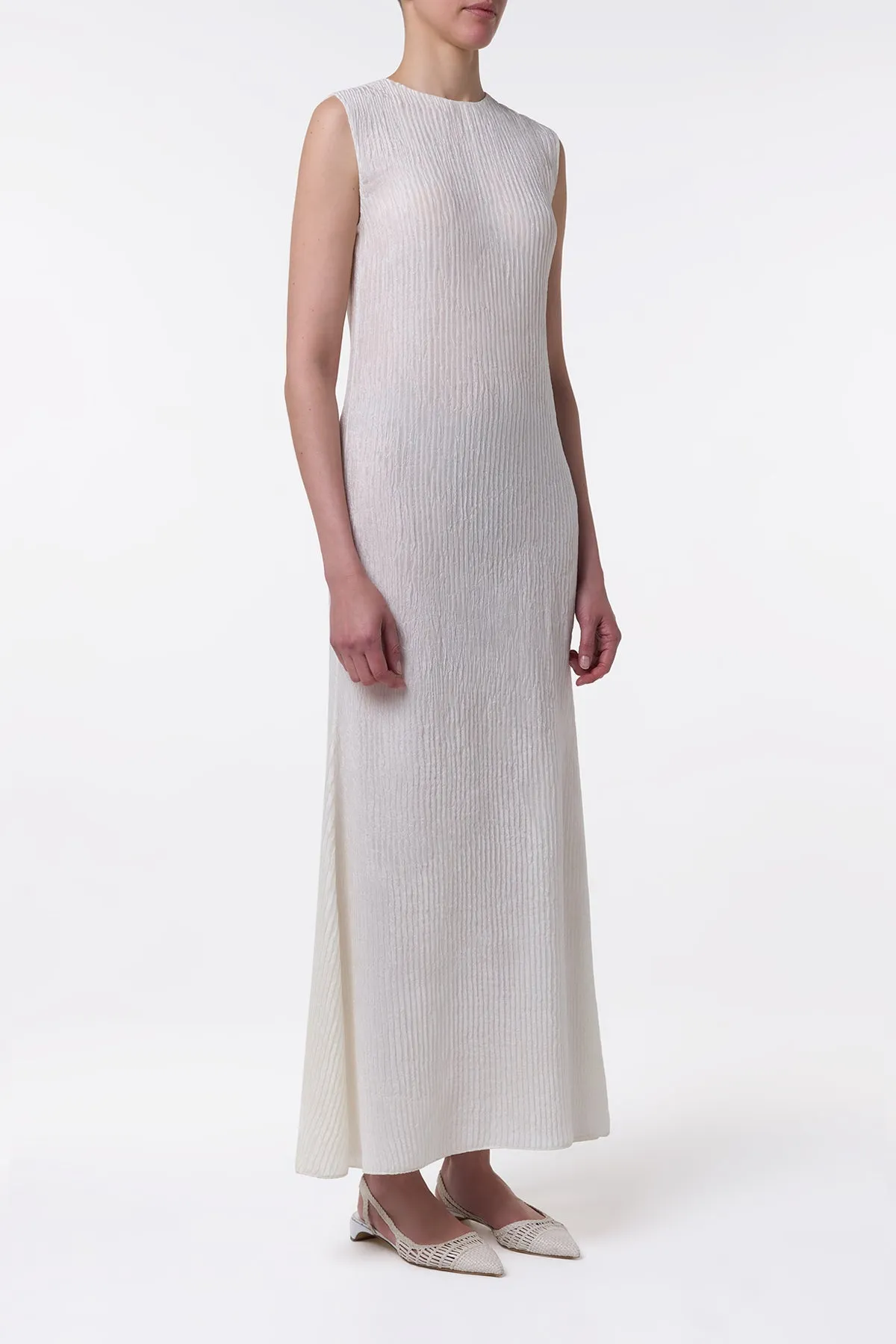 Carling Maxi Dress in Ivory Plisse Silk sold by Gabriela Hearst product image thumbnail 3