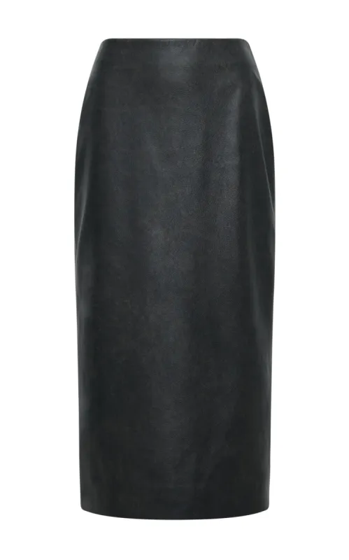 Amon Midi Skirt in Black Leather sold by Gabriela Hearst