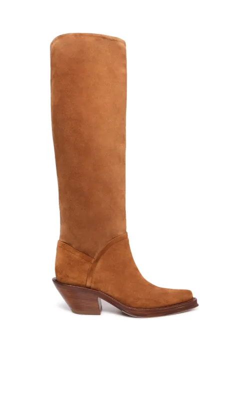 Camero Knee-High Cowboy Boot in Cognac Suede made by Gabriela Hearst