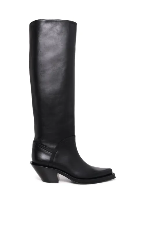 Camero Knee-High Cowboy Boot in Black Leather made by Gabriela Hearst