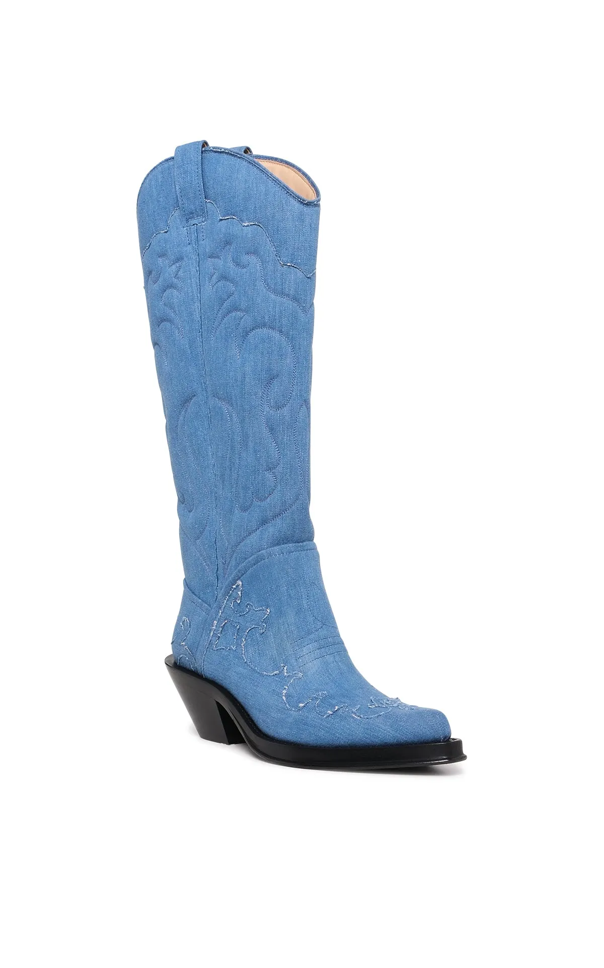 Capitana Cowboy Boot in Light Blue Recycled Cotton Linen Denim sold by Gabriela Hearst product image thumbnail 2