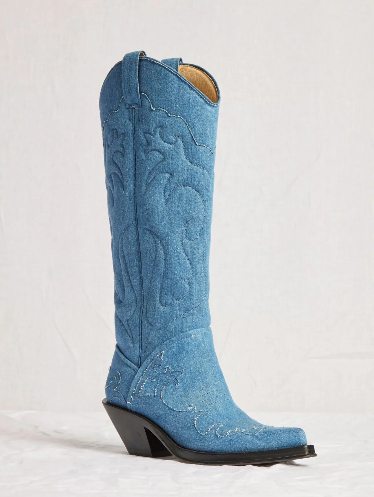 Capitana Cowboy Boot in Light Blue Recycled Cotton Linen Denim sold by Gabriela Hearst product image thumbnail 4
