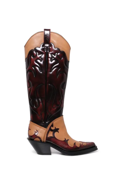 Capitana Cowboy Boot in Light Brown & Red Pearlized Leather made by Gabriela Hearst