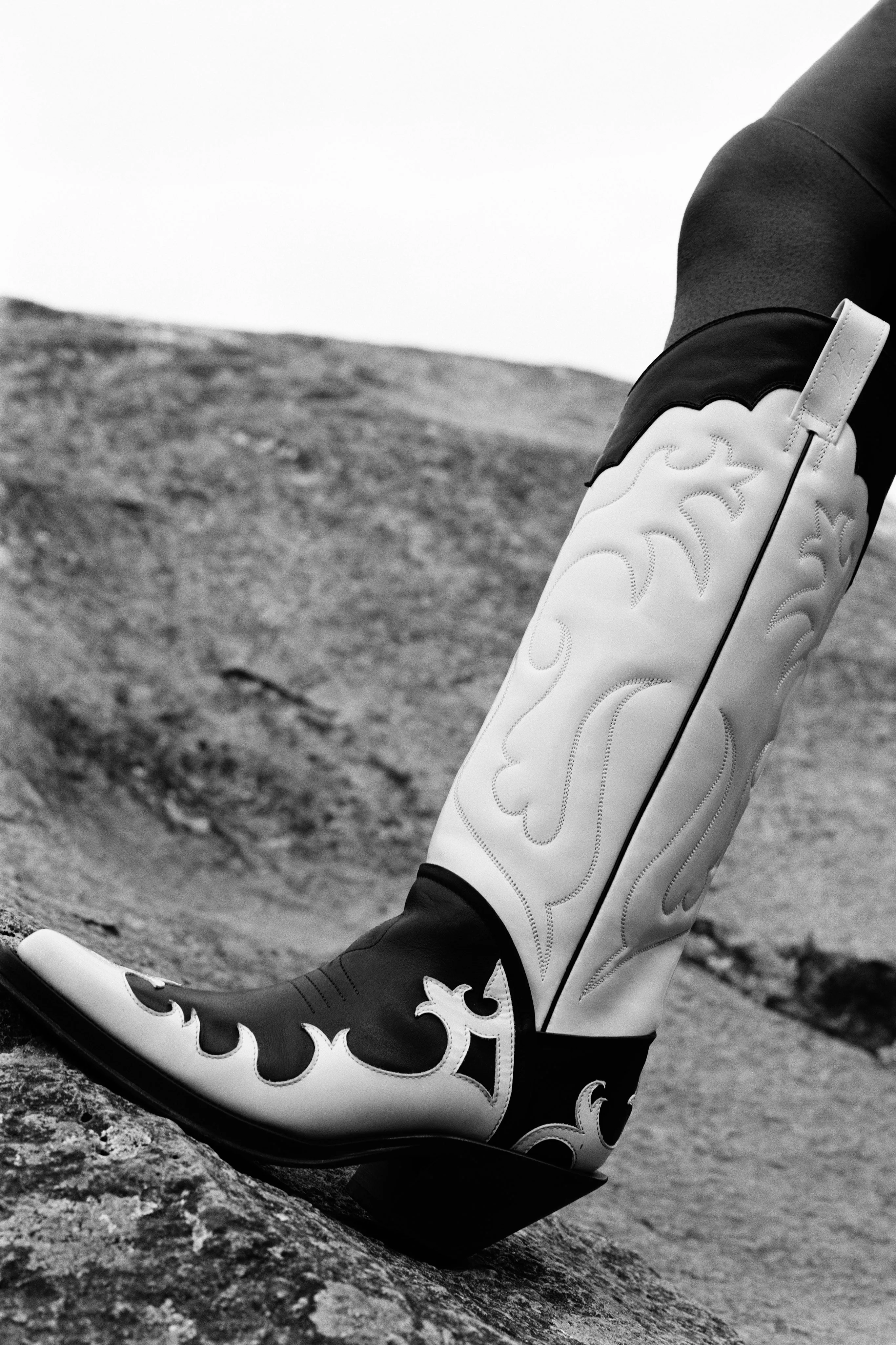 Capitana Cowboy Boot in White & Black Pearlized Leather sold by Gabriela Hearst product image thumbnail 2