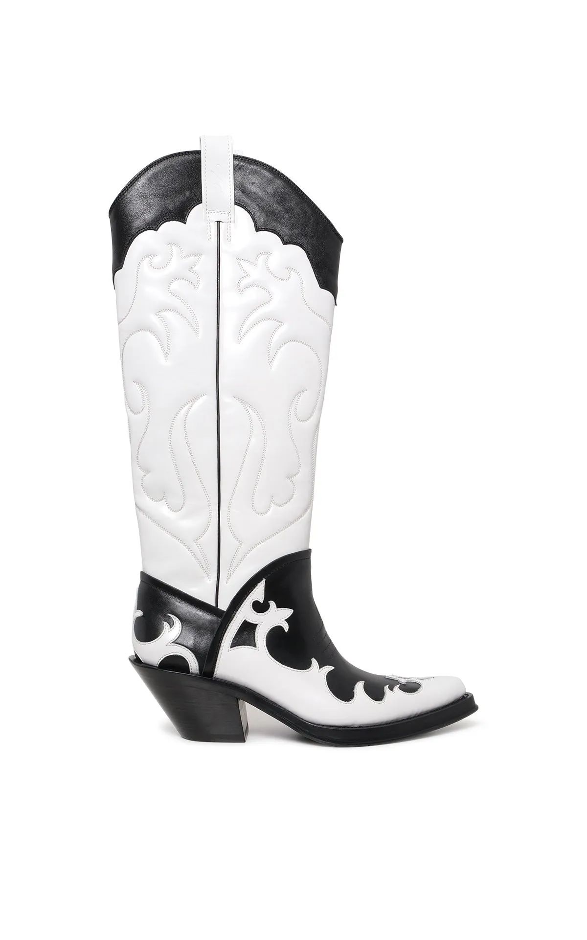 Capitana Cowboy Boot in White & Black Pearlized Leather sold by Gabriela Hearst