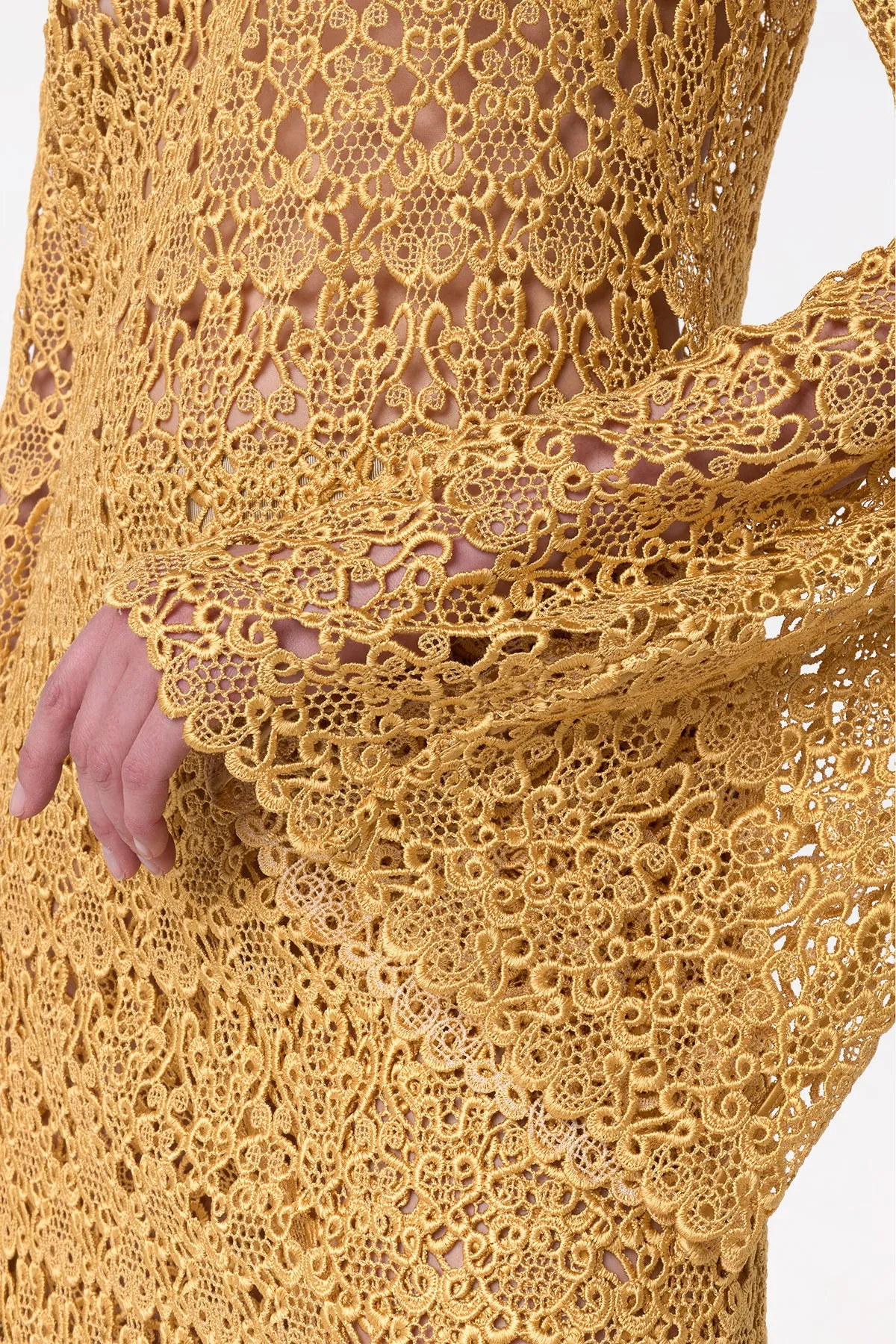 Archie Mini Dress with Lining in Gold Silk Macrame Lace sold by Gabriela Hearst product image thumbnail 3