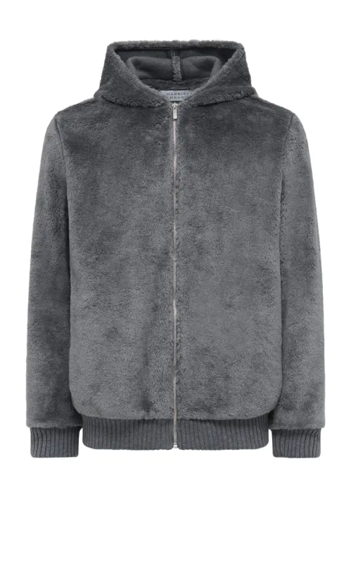 Tom Hoody Jacket in Dark Grey Virgin Wool Silk Cashmere Fur sold by Gabriela Hearst