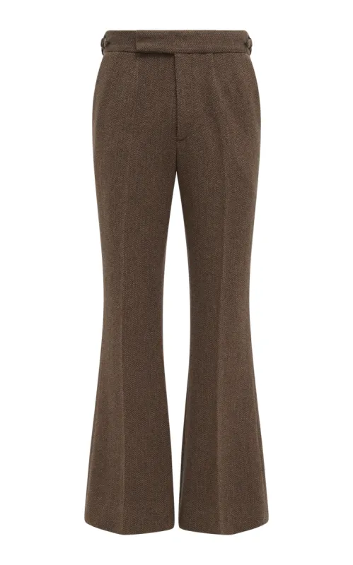 Stevie Pant in Chocolate Multi Virgin Wool Cashmere Herringbone sold by Gabriela Hearst