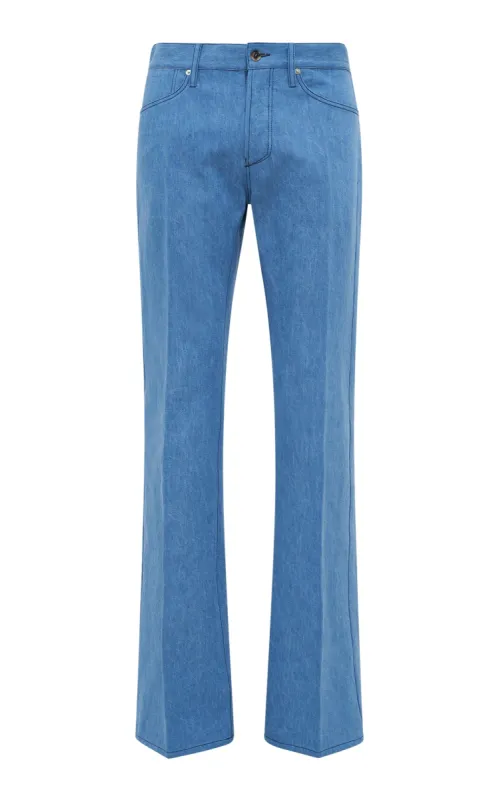 Preston Five Pocket Pant in Light Blue Recycled Cotton Linen Denim sold by Gabriela Hearst