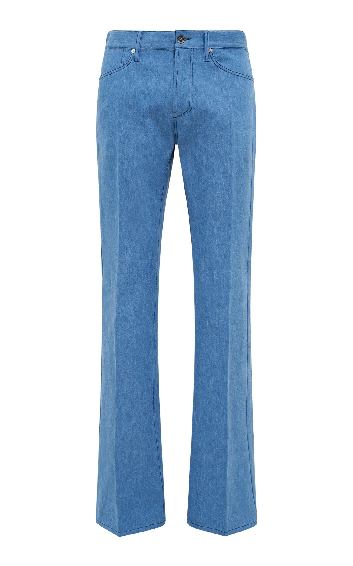 Preston Five Pocket Pant in Light Blue Recycled Cotton Linen Denim sold by Gabriela Hearst