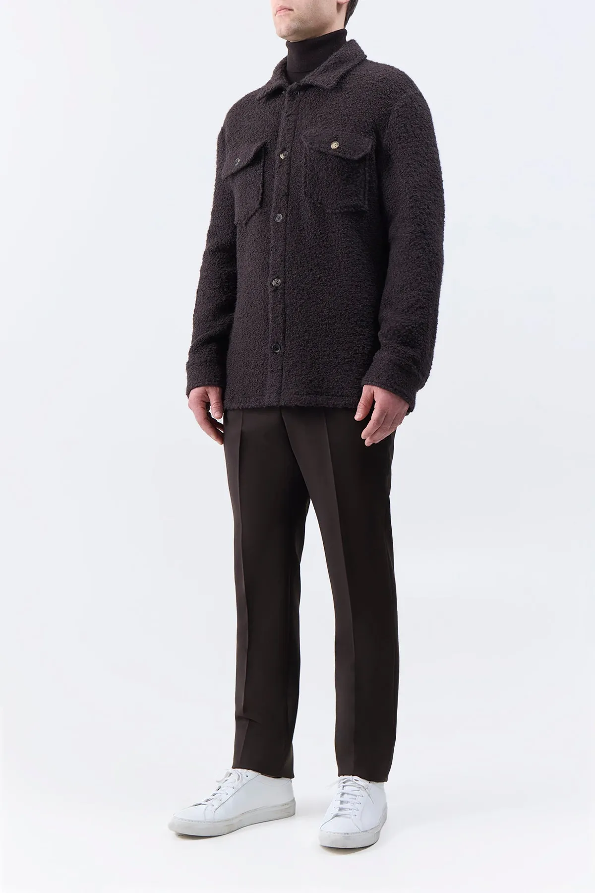 Fargo Overshirt in Chocolate Recycled Cashmere Boucle sold by Gabriela Hearst product image thumbnail 3