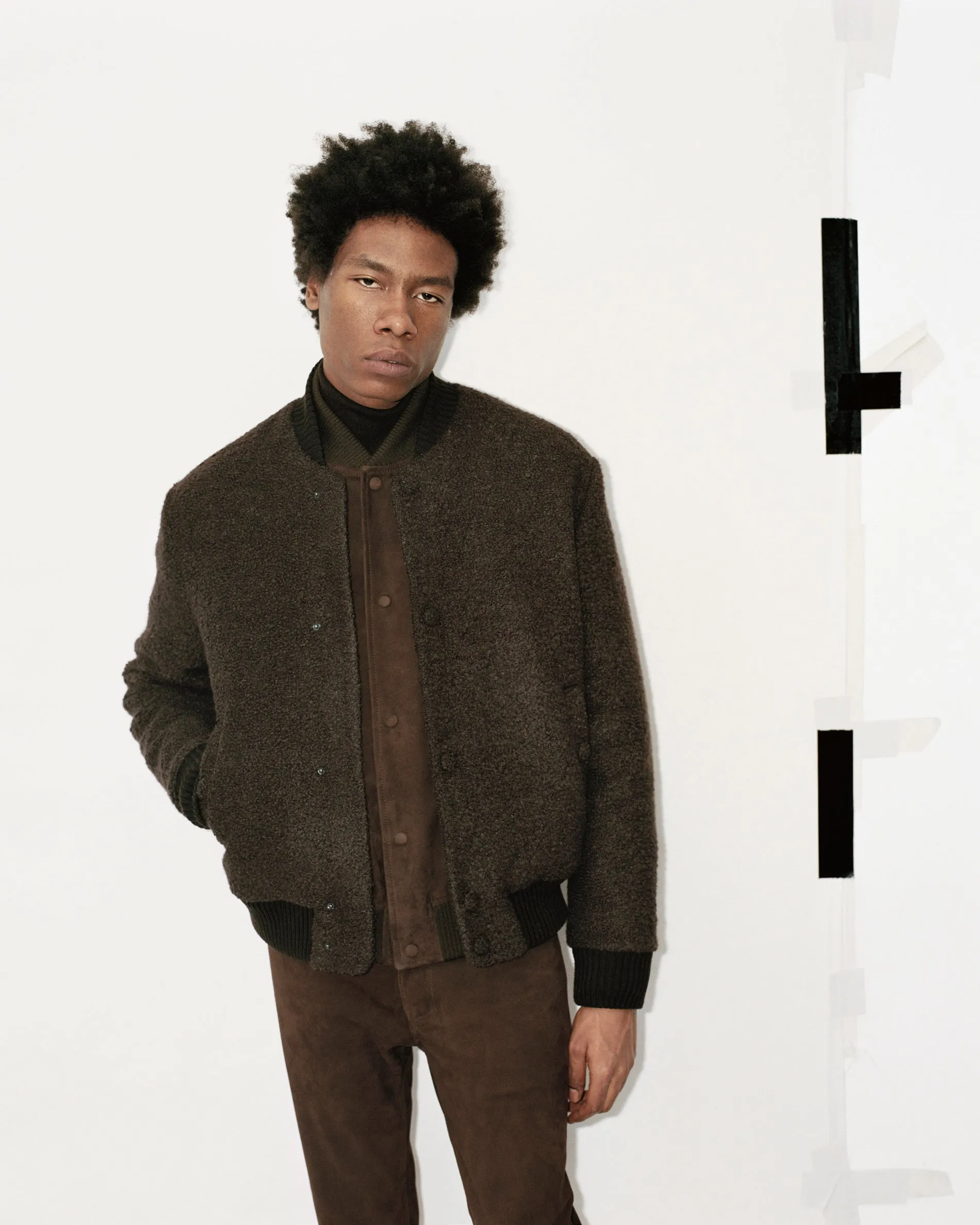 Brandon Bomber in Chocolate Recycled Cashmere Boucle sold by Gabriela Hearst product image thumbnail 2