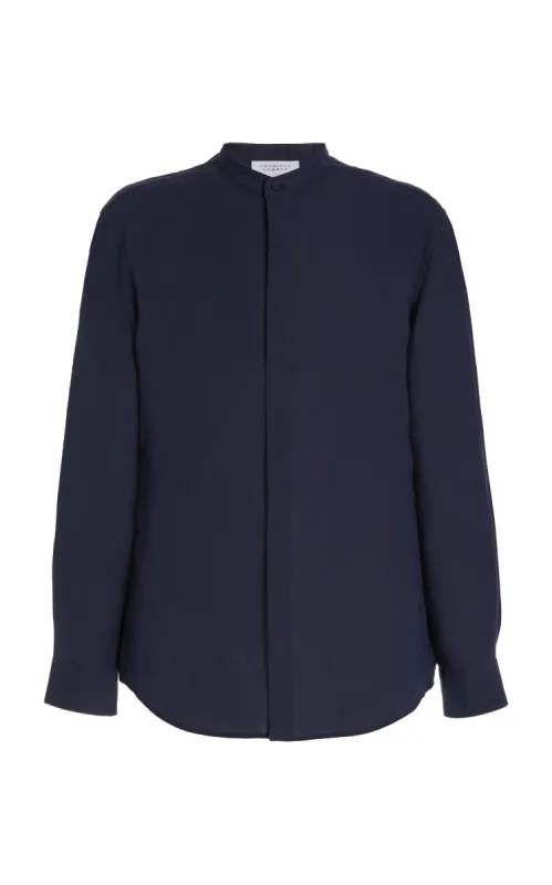 Ollie Shirt in Dark Navy Linen sold by Gabriela Hearst