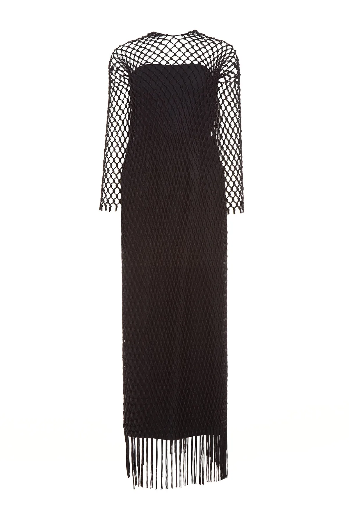 Barnett Macrame Dress with Slip in Black Wool Silk sold by Gabriela Hearst