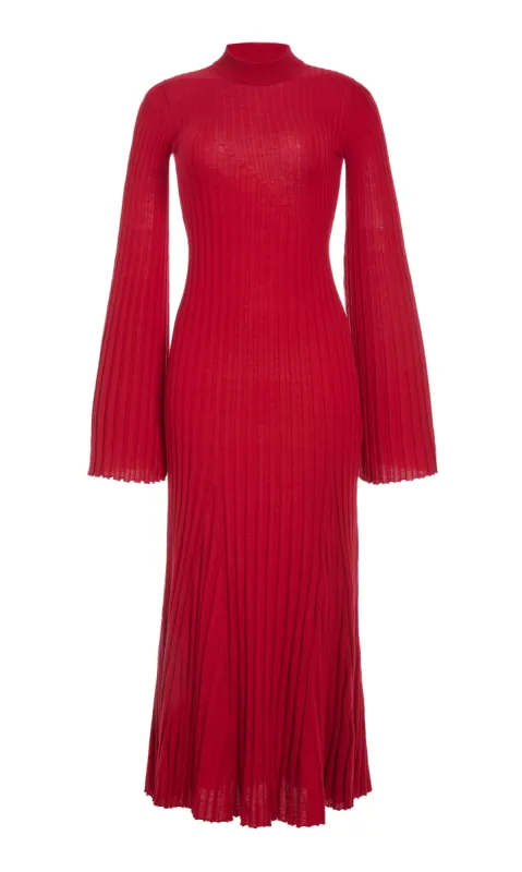 Carmen Knit Maxi Dress in Red Merino Wool sold by Gabriela Hearst