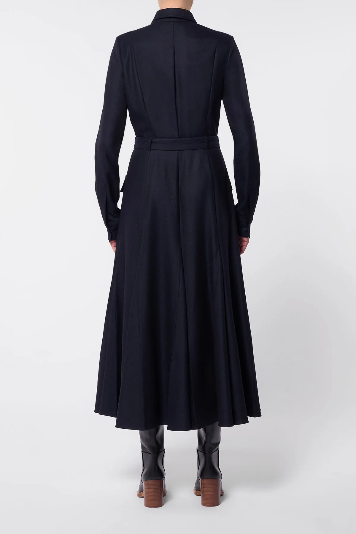 Roe Shirtdress in Dark Navy Virgin Wool Cashmere Flannel sold by Gabriela Hearst product image thumbnail 4