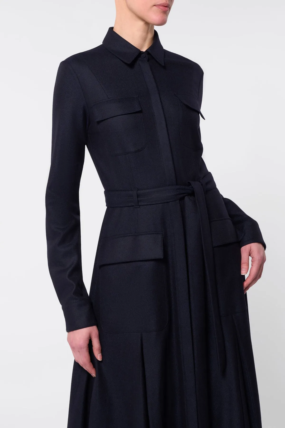 Roe Shirtdress in Dark Navy Virgin Wool Cashmere Flannel sold by Gabriela Hearst product image thumbnail 5