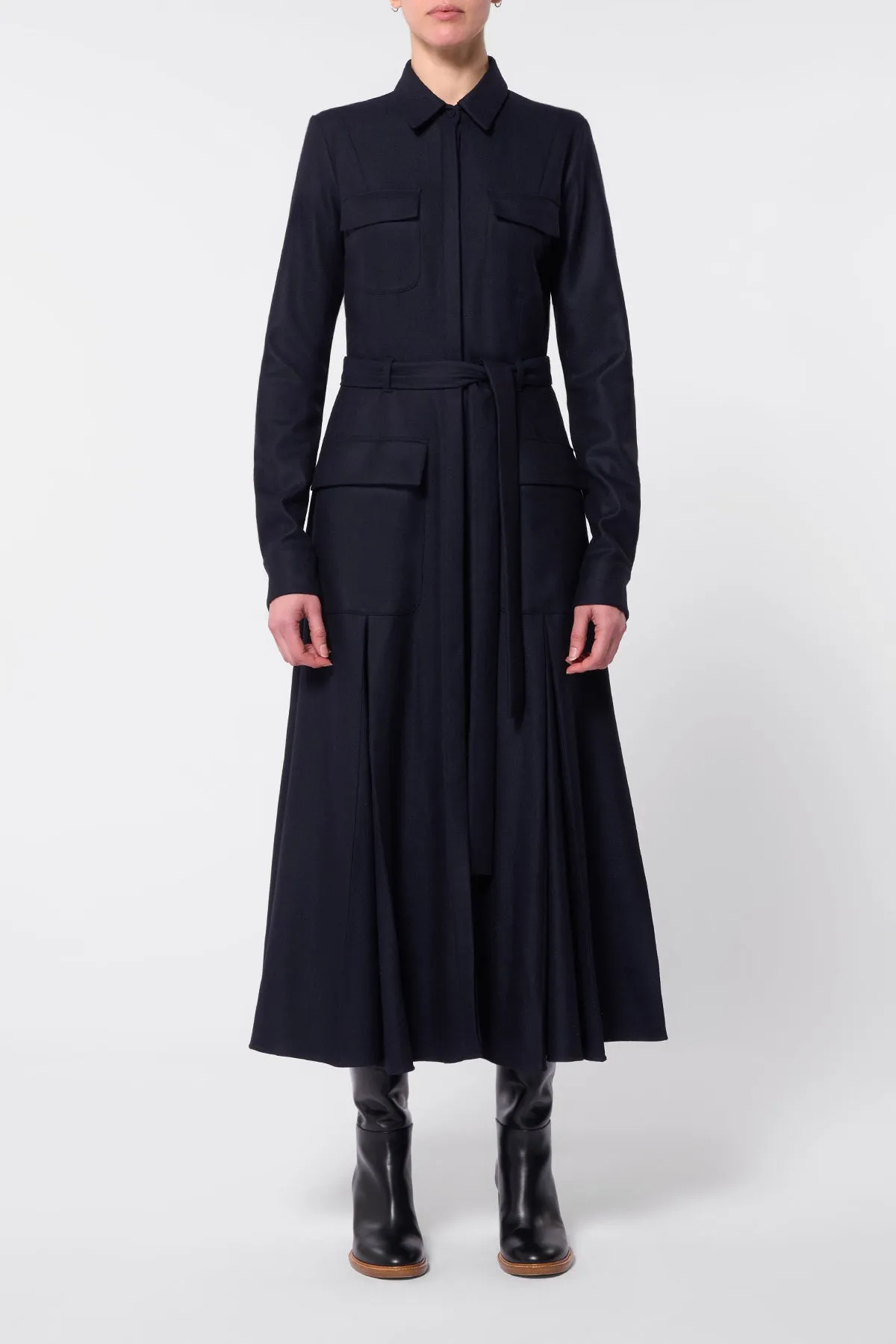 Roe Shirtdress in Dark Navy Virgin Wool Cashmere Flannel sold by Gabriela Hearst product image thumbnail 2