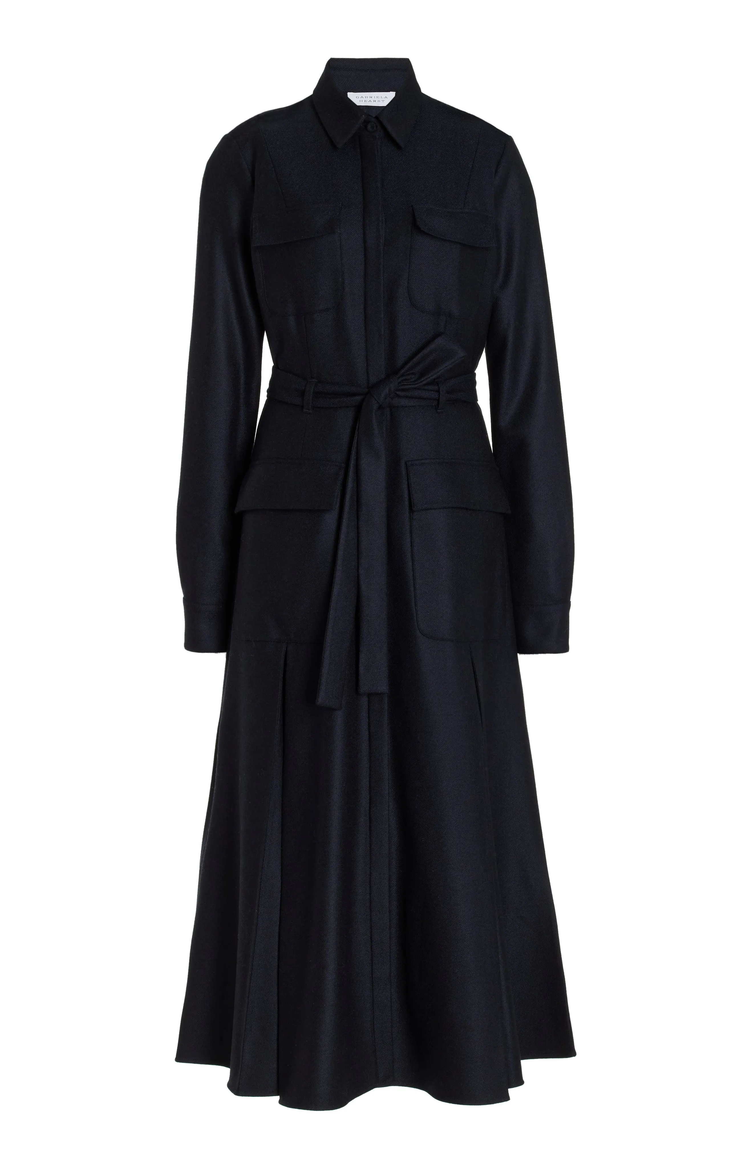 Roe Shirtdress in Dark Navy Virgin Wool Cashmere Flannel sold by Gabriela Hearst
