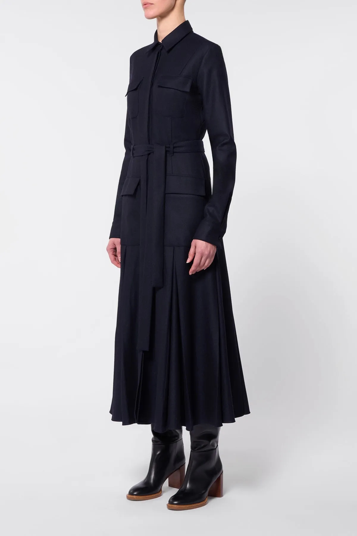Roe Shirtdress in Dark Navy Virgin Wool Cashmere Flannel sold by Gabriela Hearst product image thumbnail 3