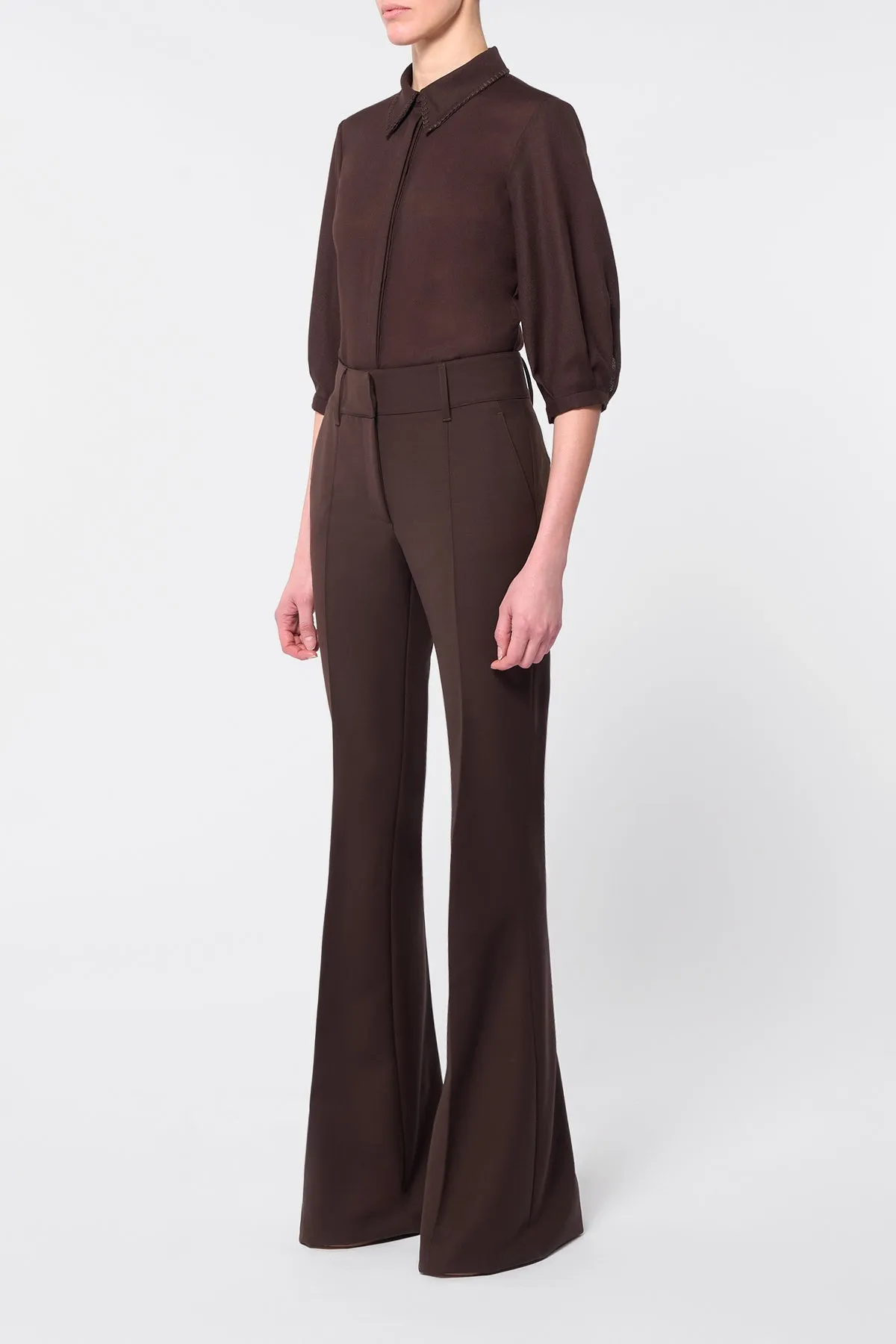Rhein Flare Pant in Chocolate Sportswear Wool sold by Gabriela Hearst product image thumbnail 3