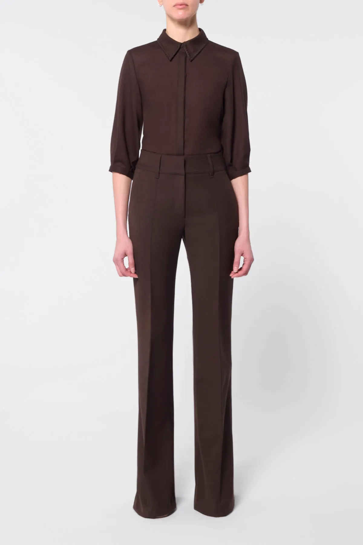 Rhein Flare Pant in Chocolate Sportswear Wool sold by Gabriela Hearst product image thumbnail 2