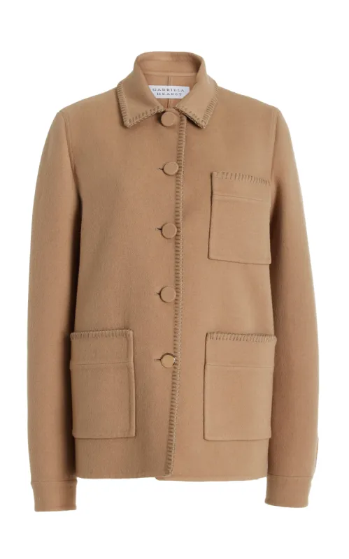 Ulu Chore Jacket in Camel Double-Face Recycled Cashmere sold by Gabriela Hearst
