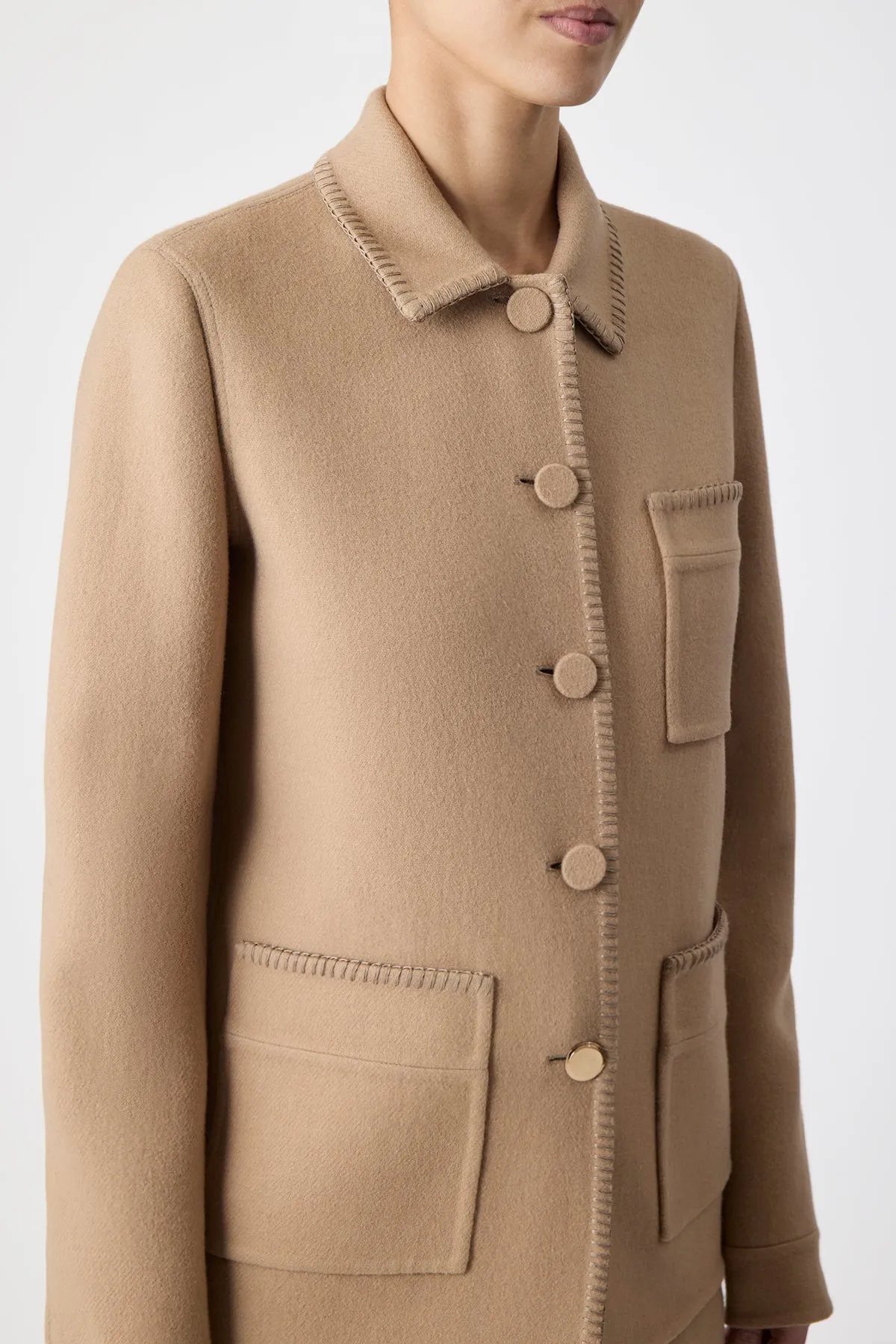 Ulu Chore Jacket in Camel Double-Face Recycled Cashmere sold by Gabriela Hearst product image thumbnail 5