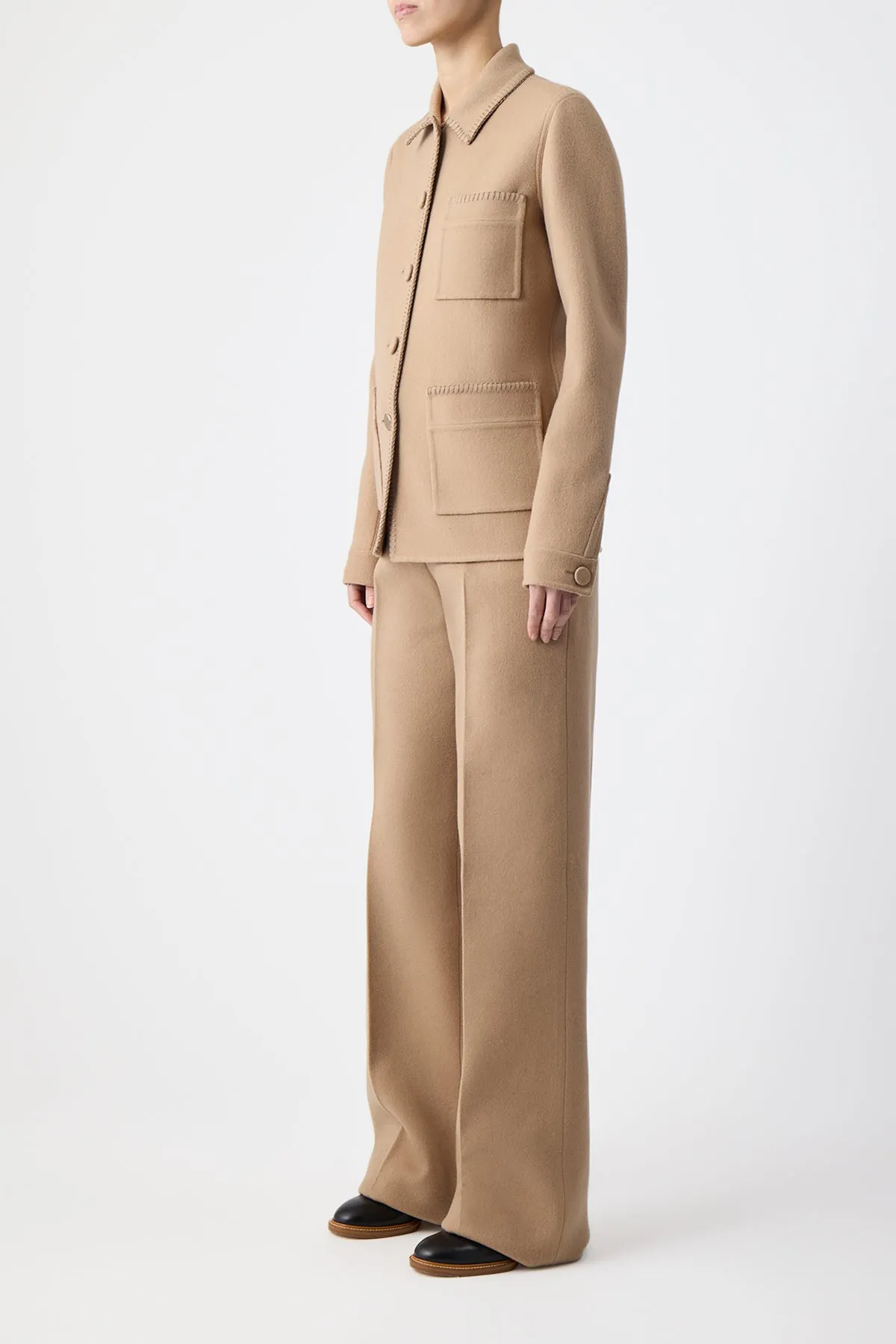 Ulu Chore Jacket in Camel Double-Face Recycled Cashmere sold by Gabriela Hearst product image thumbnail 3