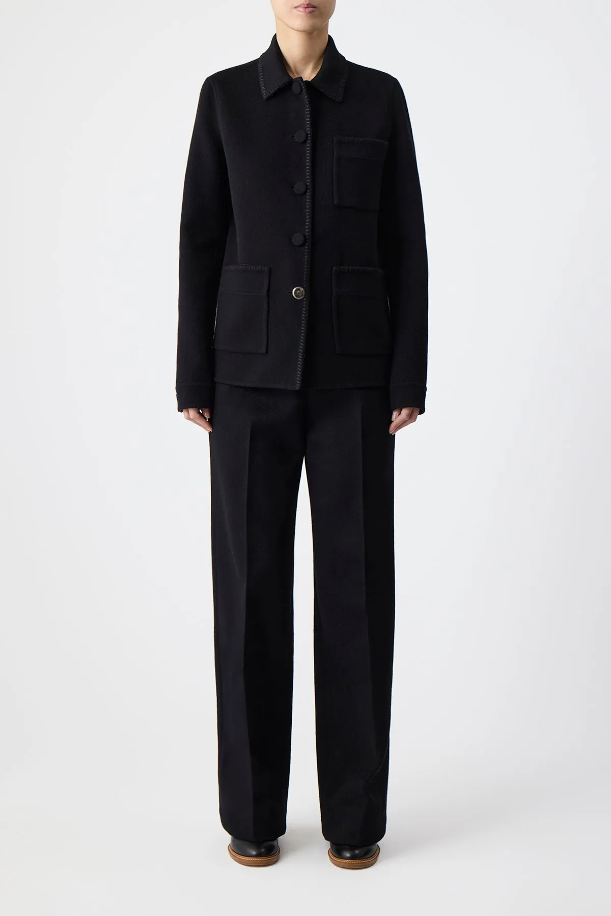 Ulu Chore Jacket in Black Double-face Recycled Cashmere sold by Gabriela Hearst product image thumbnail 2