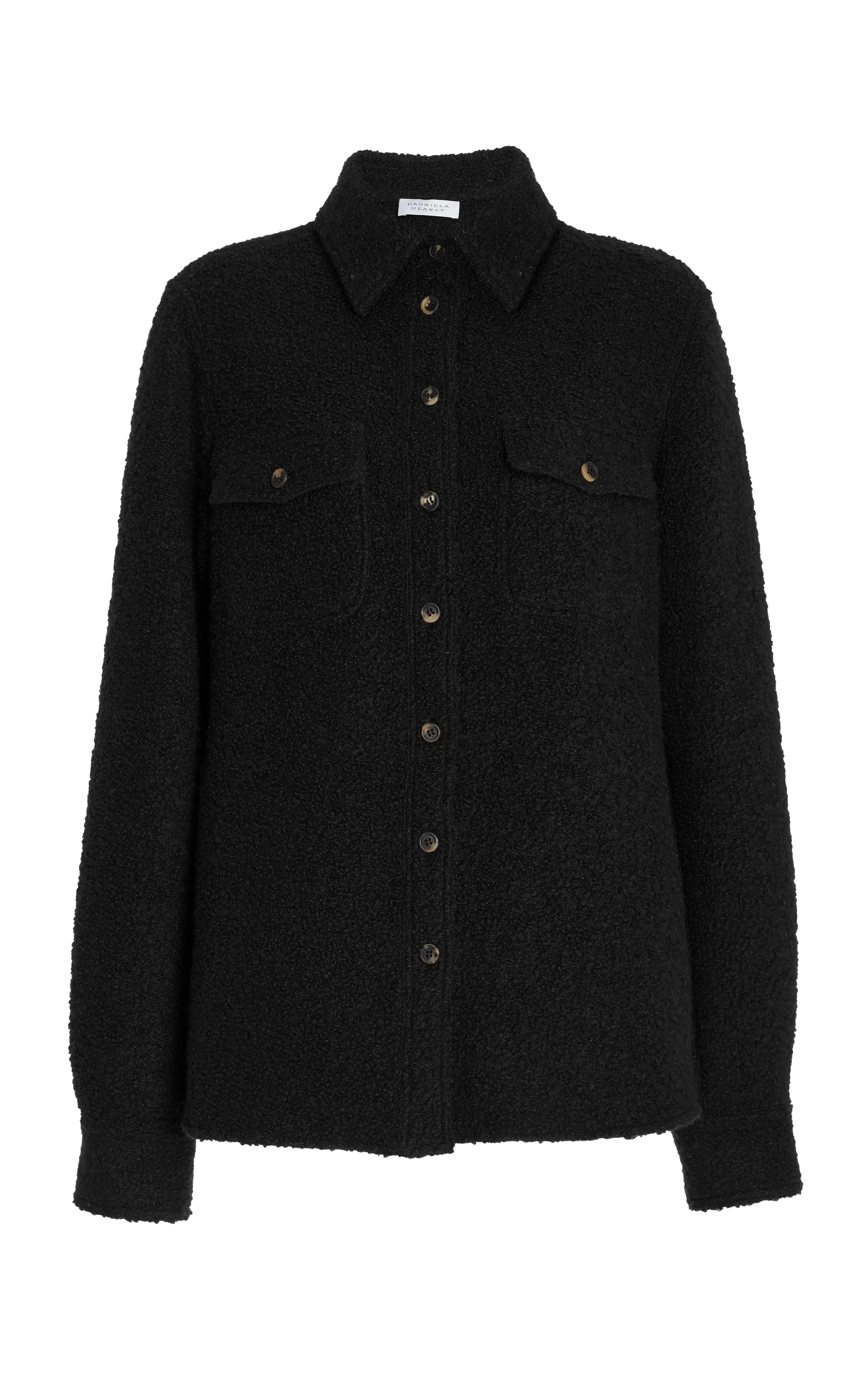 John Austin Shirt in Black Recycled Cashmere Boucle sold by Gabriela Hearst